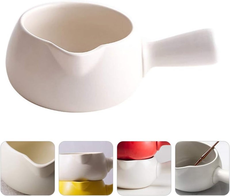 Coffee Warmer Ceramic Pot Mini Ceramics Pan Small Enamelware Saucepan with Handle Mini Butter Warmer for Heating Smaller Liquid Portions 700ml White Induction Heater - Image 4