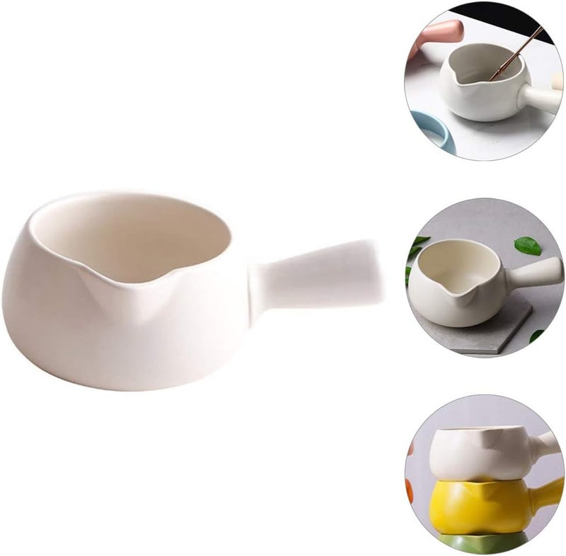 Coffee Warmer Ceramic Pot Mini Ceramics Pan Small Enamelware Saucepan with Handle Mini Butter Warmer for Heating Smaller Liquid Portions 700ml White Induction Heater - Image 5