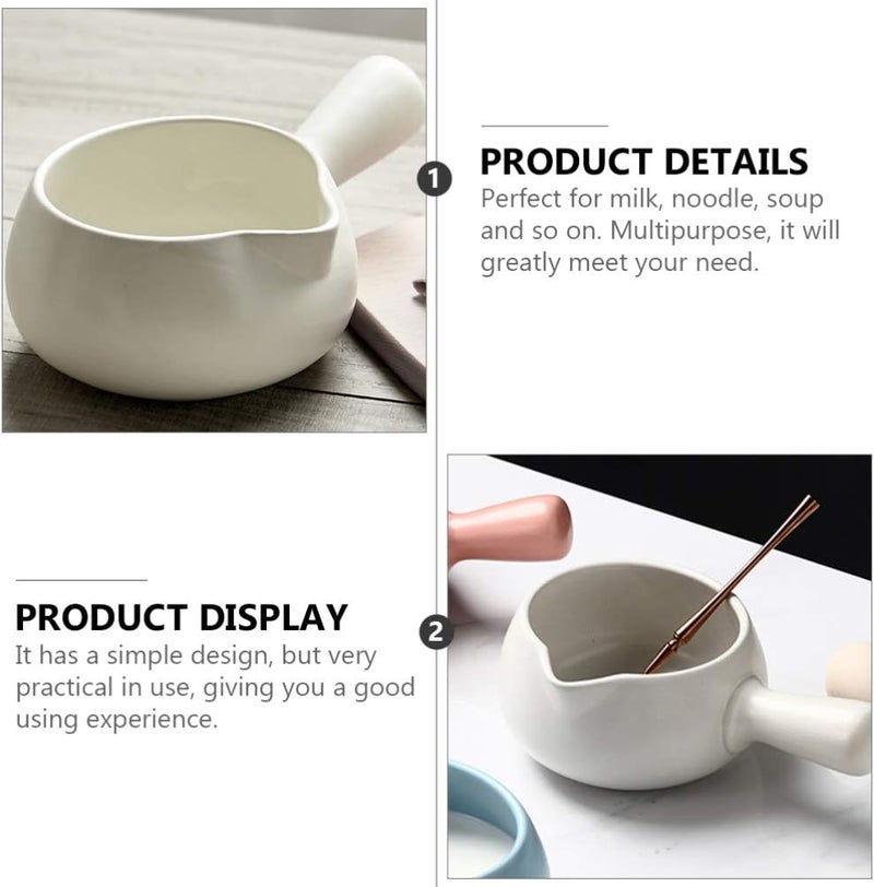 Coffee Warmer Ceramic Pot Mini Ceramics Pan Small Enamelware Saucepan with Handle Mini Butter Warmer for Heating Smaller Liquid Portions 700ml White Induction Heater - Image 3