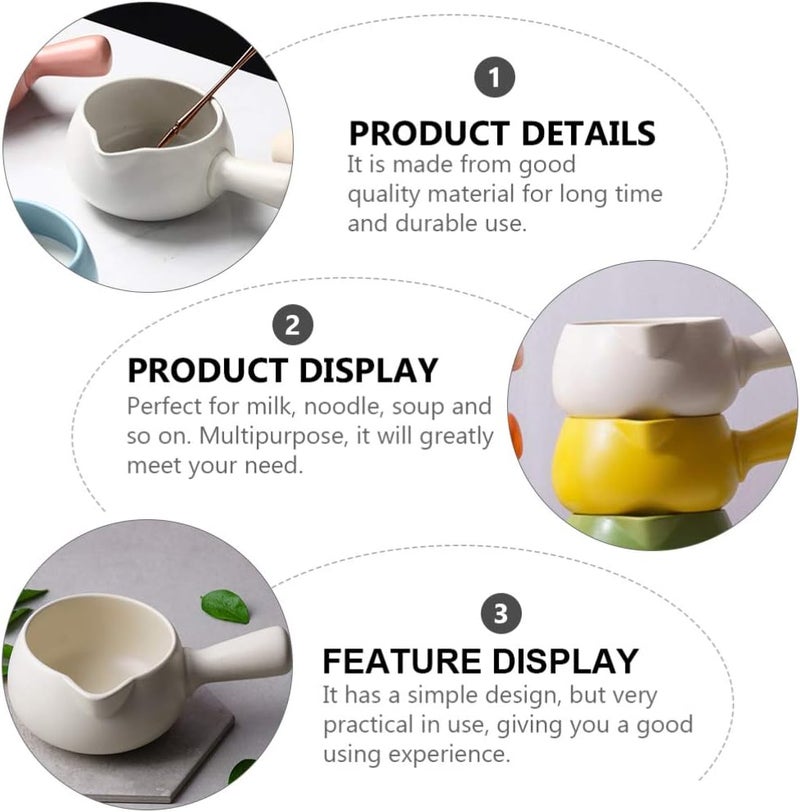 Coffee Warmer Ceramic Pot Mini Ceramics Pan Small Enamelware Saucepan with Handle Mini Butter Warmer for Heating Smaller Liquid Portions 700ml White Induction Heater - Image 2