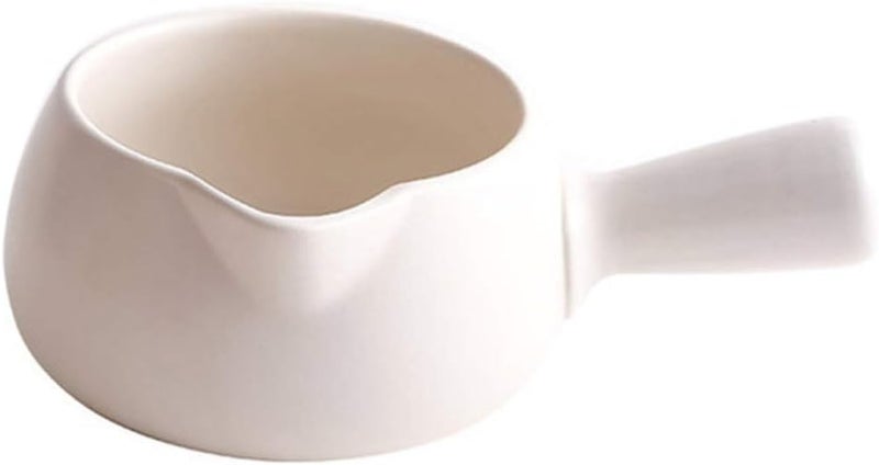 Coffee Warmer Ceramic Pot Mini Ceramics Pan Small Enamelware Saucepan with Handle Mini Butter Warmer for Heating Smaller Liquid Portions 700ml White Induction Heater - Image 1