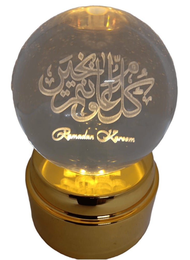 Generic - A night lamp in the shape of a 3D crystal ball, LED glass, with a decorative wooden base, suitable for home, office, and a birthday gift for the Ramadan atmosphere, with a 360-degree rotating moving ball. - Image 1