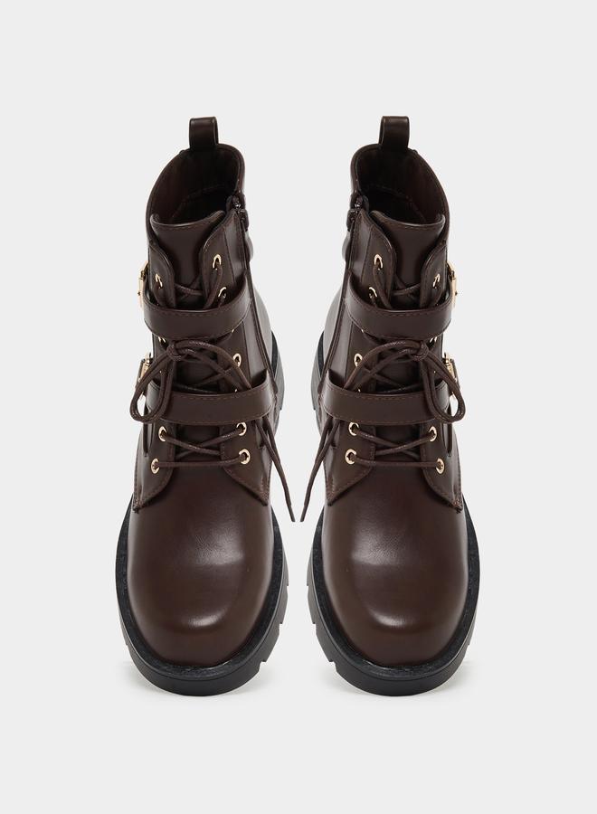 Styli Brown Buckle Ankle Boots - Image 5