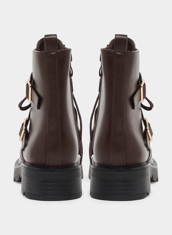 Styli Brown Buckle Ankle Boots - Image 4