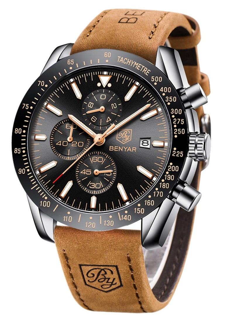 BENYAR BY BENYAR Watch for Men Analog Quartz Chronograph Waterproof Luminous Designer Mens Wrist Watches Business Work Sport Casual Dress Watch with Silicone Strap Elegant Gifts for Men - Image 1