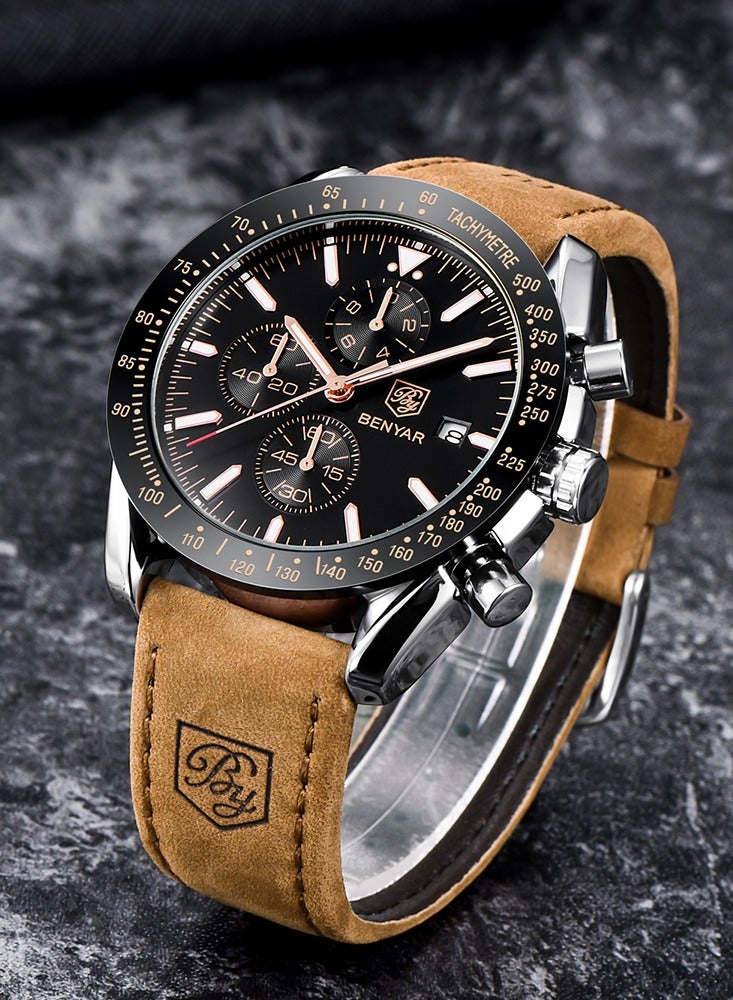 BENYAR BY BENYAR Watch for Men Analog Quartz Chronograph Waterproof Luminous Designer Mens Wrist Watches Business Work Sport Casual Dress Watch with Silicone Strap Elegant Gifts for Men - Image 5