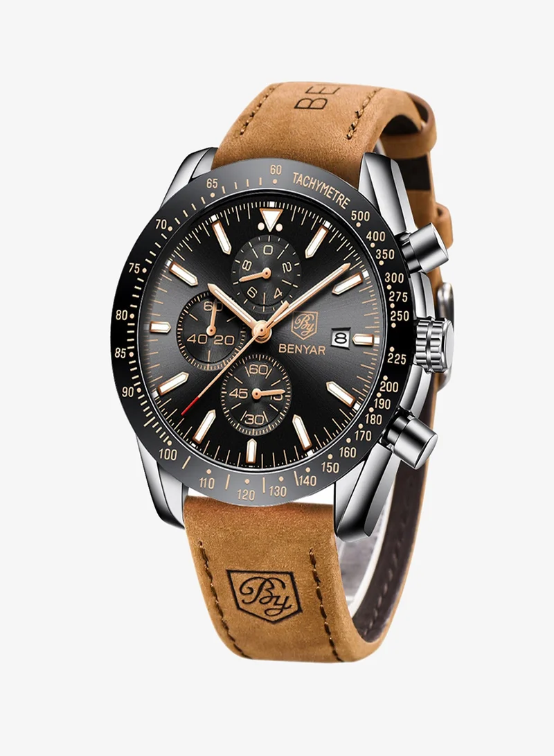 BY BENYAR Watch for Men Analog Quartz Chronograph Waterproof Luminous Designer Mens Wrist Watches Business Work Sport Casual Dress Watch with Silicone Strap Elegant Gifts for Men