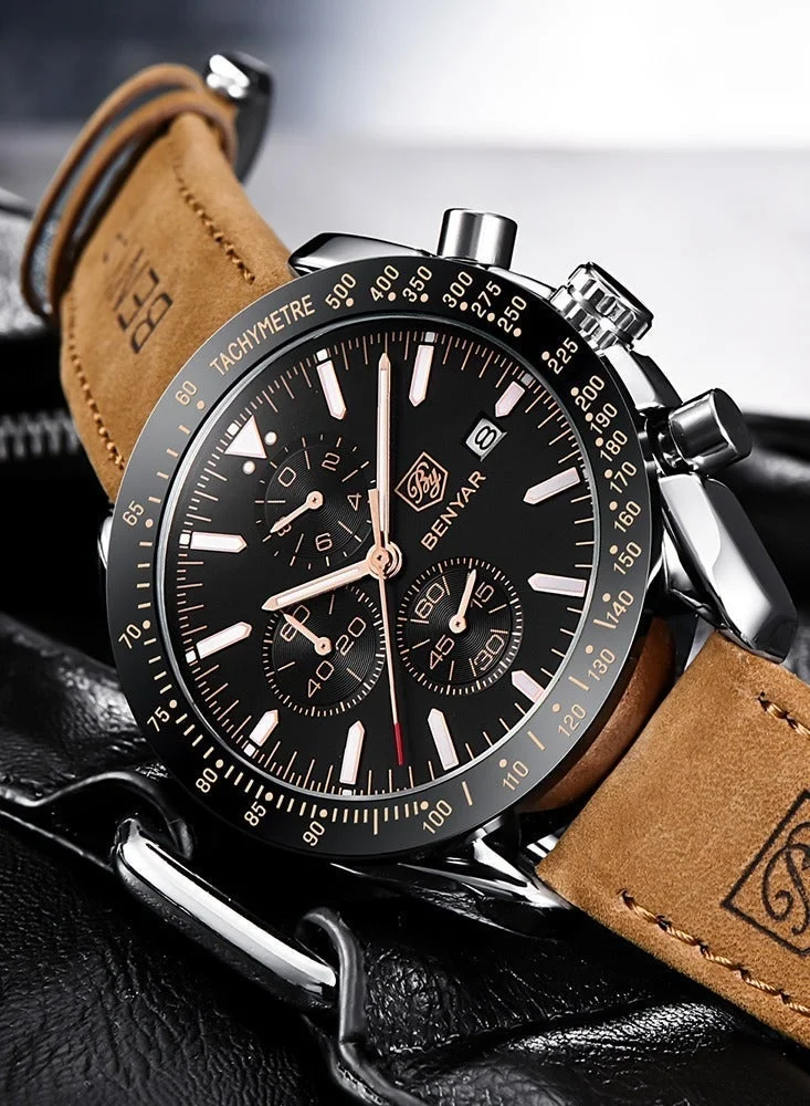 Benyar  BY BENYAR Watch for Men Analog Quartz Chronograph Waterproof Luminous Designer Mens Wrist Watches Business Work Sport Casual Dress Watch with Silicone Strap Elegant Gifts for Men for Men | Best Price UAE