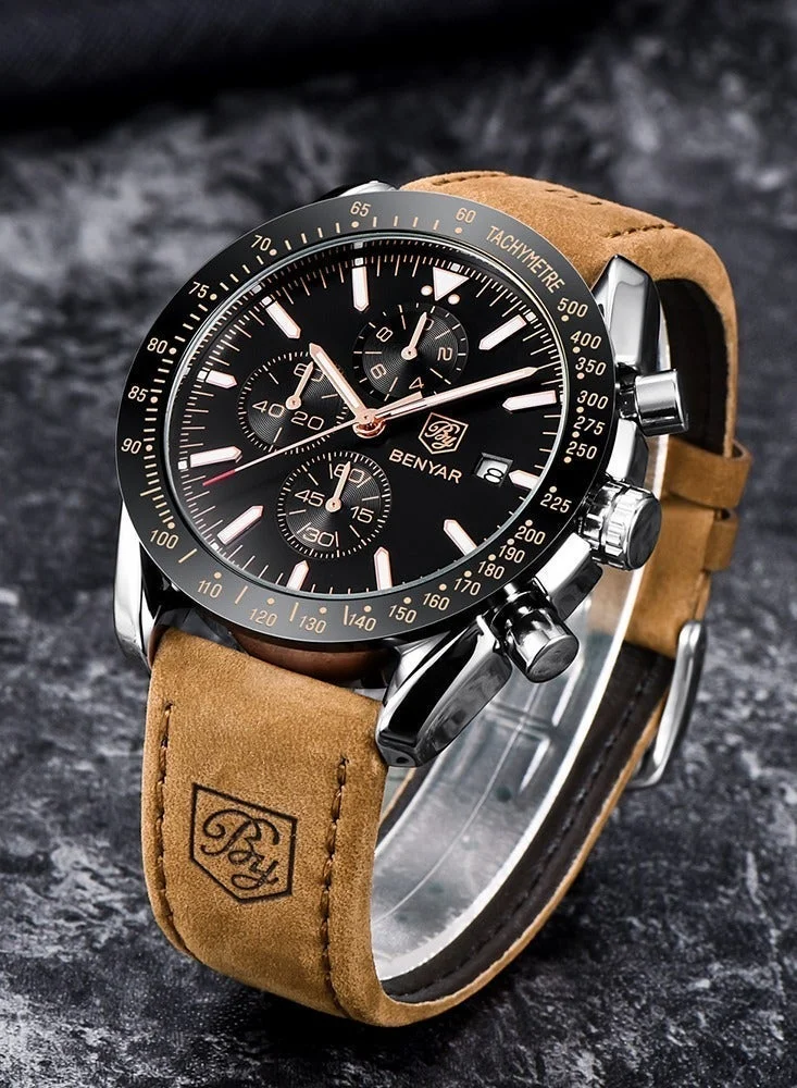 Benyar  BY BENYAR Watch for Men Analog Quartz Chronograph Waterproof Luminous Designer Mens Wrist Watches Business Work Sport Casual Dress Watch with Silicone Strap Elegant Gifts for Men for Men | Best Price UAE