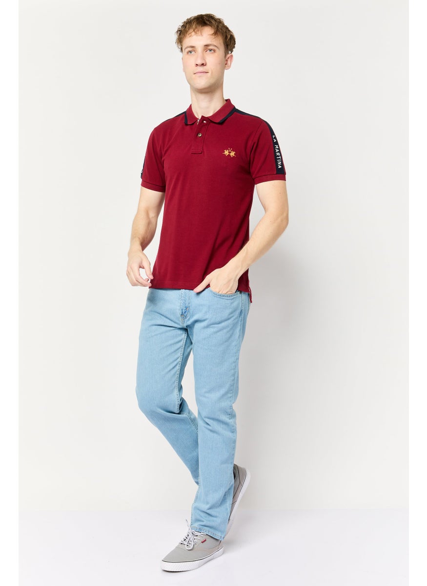 La Martina Men Regular Fit Embroidered Logo Short Sleeves Polo Shirt, Maroon  - Image 2