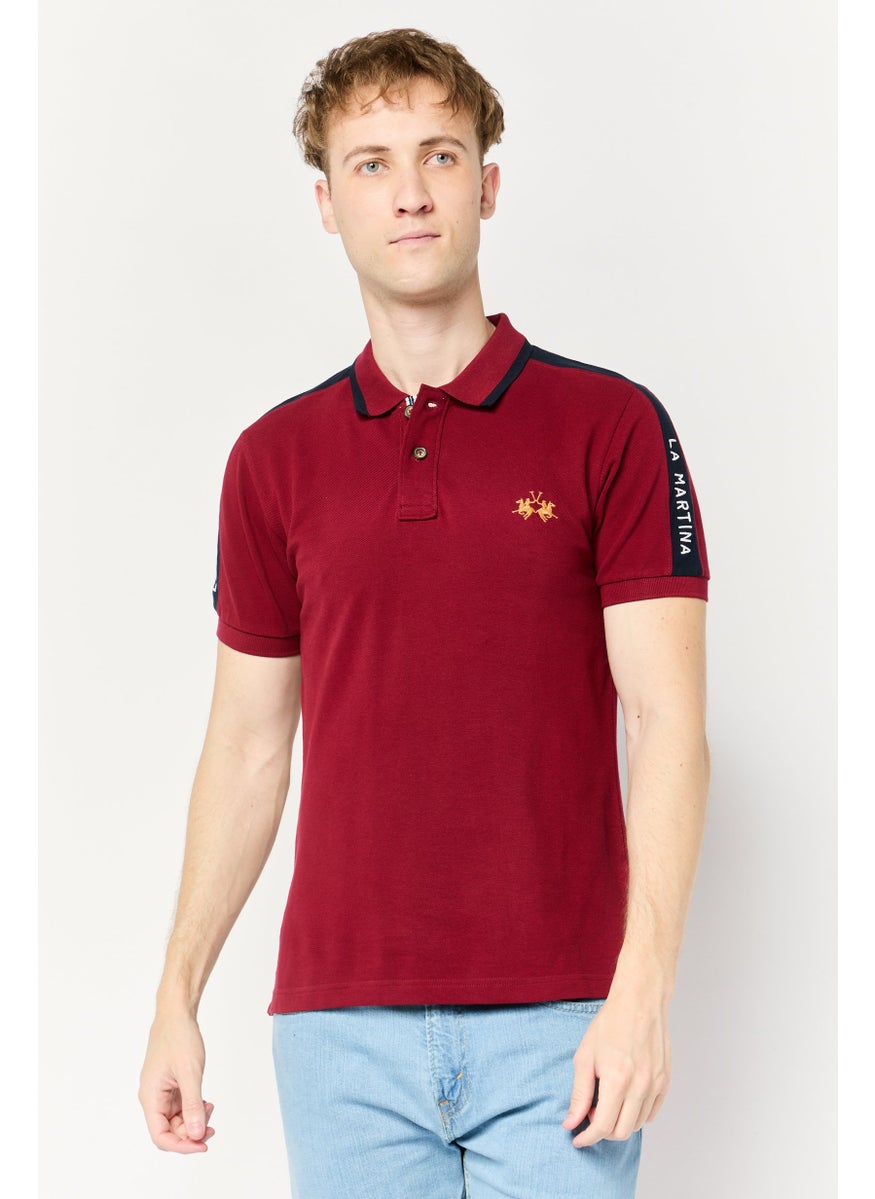 La Martina Men Regular Fit Embroidered Logo Short Sleeves Polo Shirt, Maroon  - Image 1