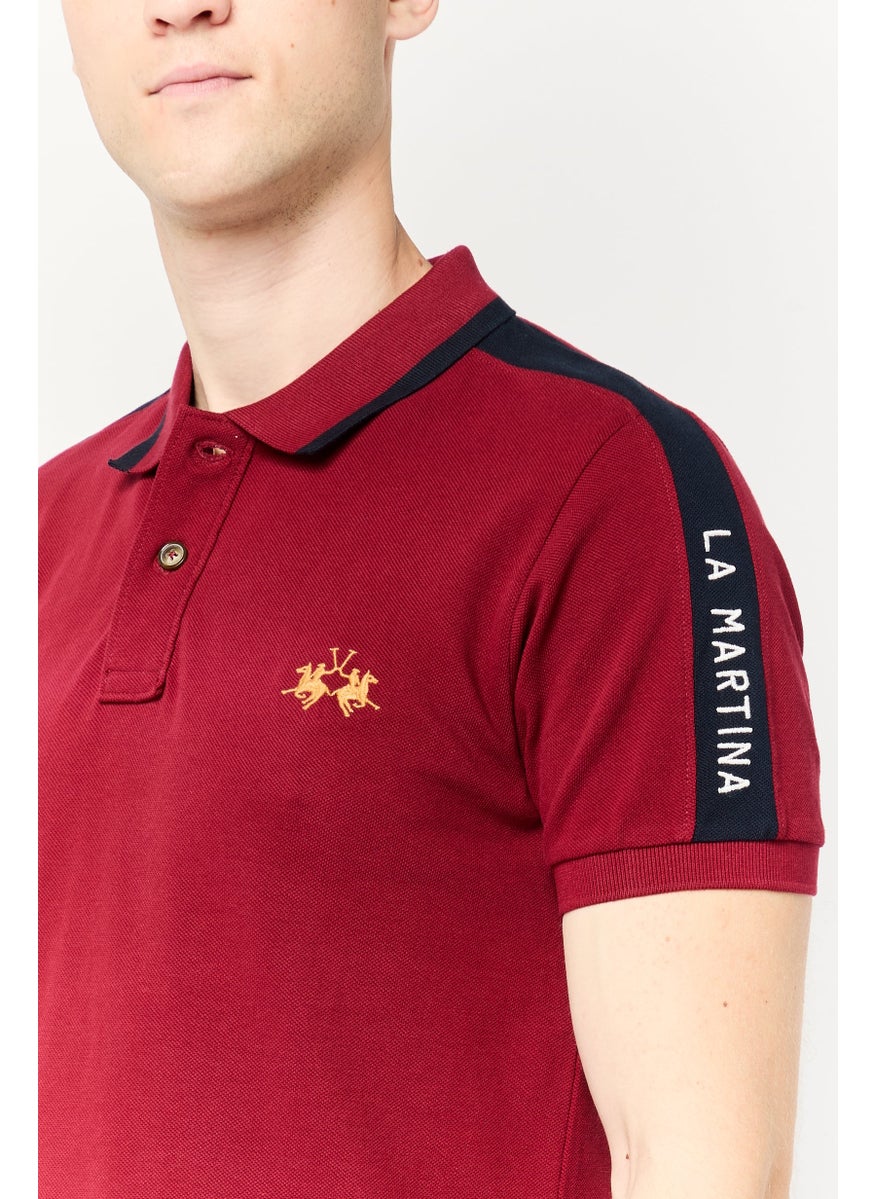 La Martina Men Regular Fit Embroidered Logo Short Sleeves Polo Shirt, Maroon  - Image 3