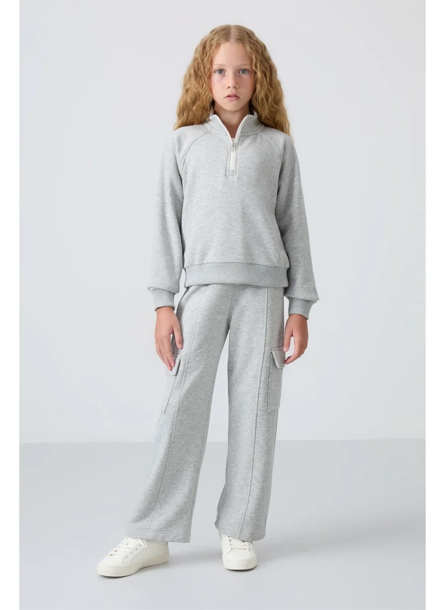 Tommy Life Gray Melange Cotton Fluffy Soft Texture Standard Fit Embroidered Girls Tracksuit - 75159