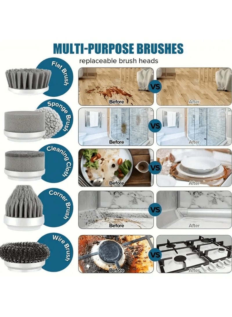 Wireless Electric Spin Scrubber – Handheld Multi-Surface Cleaning Brush with 6 Replaceable Heads for Bathroom, Kitchen, Tiles, Windows, Floors & Car – USB Rechargeable, Durable Battery, Powerful Rotation – Ideal Gift for Christmas, Halloween, Valentine's Day & More - Image 5