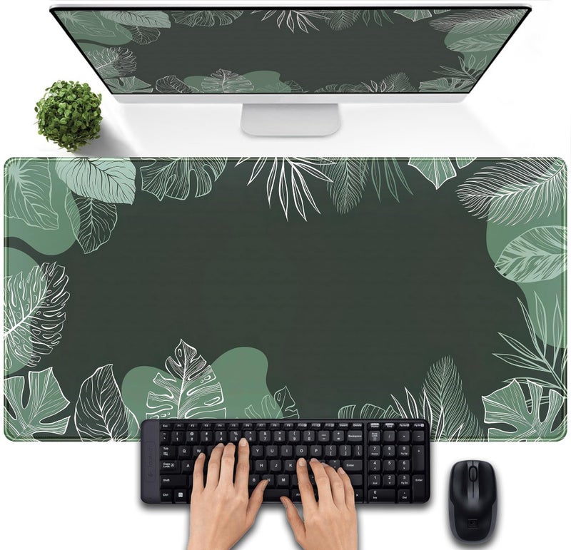 DSKGSJH Green Plants Desk Mat Tropical Leaves Mouse Pad Cute, Large Extendded Gaming Deskmat, XXL Laptop Keyboard Mouse Mat Desktop Matt Women Office Desk Accessories Mousepad Desk Cover Mat, 31.5"x15.75" - Image 1