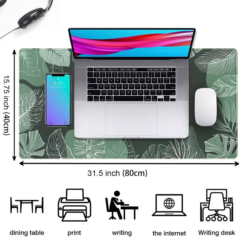DSKGSJH Green Plants Desk Mat Tropical Leaves Mouse Pad Cute, Large Extendded Gaming Deskmat, XXL Laptop Keyboard Mouse Mat Desktop Matt Women Office Desk Accessories Mousepad Desk Cover Mat, 31.5"x15.75" - Image 2