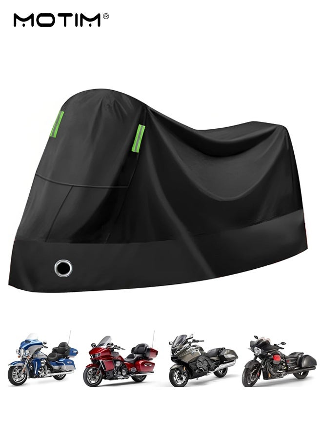 Motim Motorcycle Cover XXL, Waterproof Durable Tear Resistant Motorbike Scooter Mopeds Cover All Season Protection from Snow Dust UV with Large Locking Hole Storage Bag for Honda, Yamaha, Suzuki, Harley - Image 1