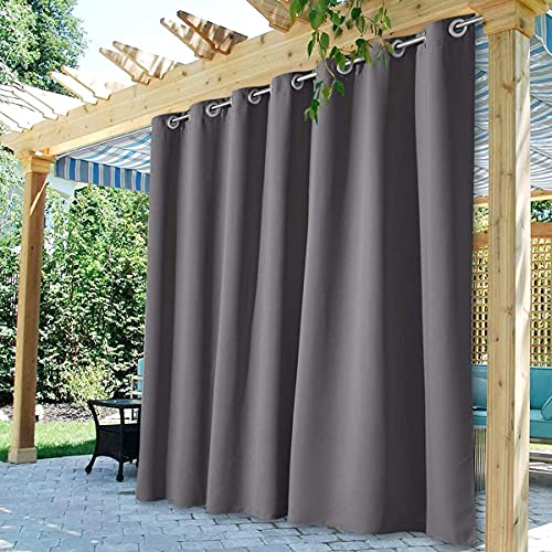 StangH Extra Long Curtains Outdoor Waterproof Patio Curtains Grommet Blackout Thermal Insulated Drapes for Pergola/Yard/Gazebo, Grey, W100 x L108 inches, 1 Panel - Image 1