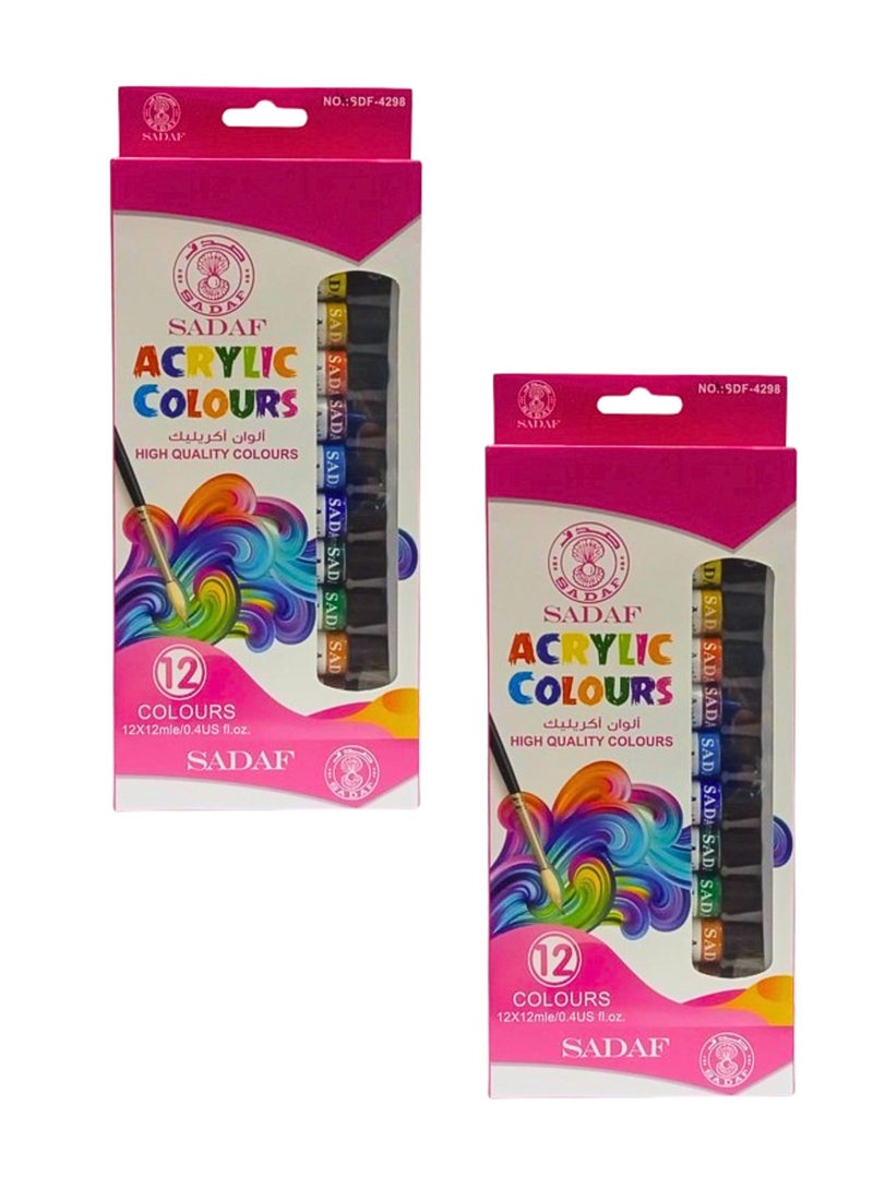 Sadaf Acrylic Colours High Quality Colours 12x12ml  12 Colours Set (Pack of 2) - Image 1