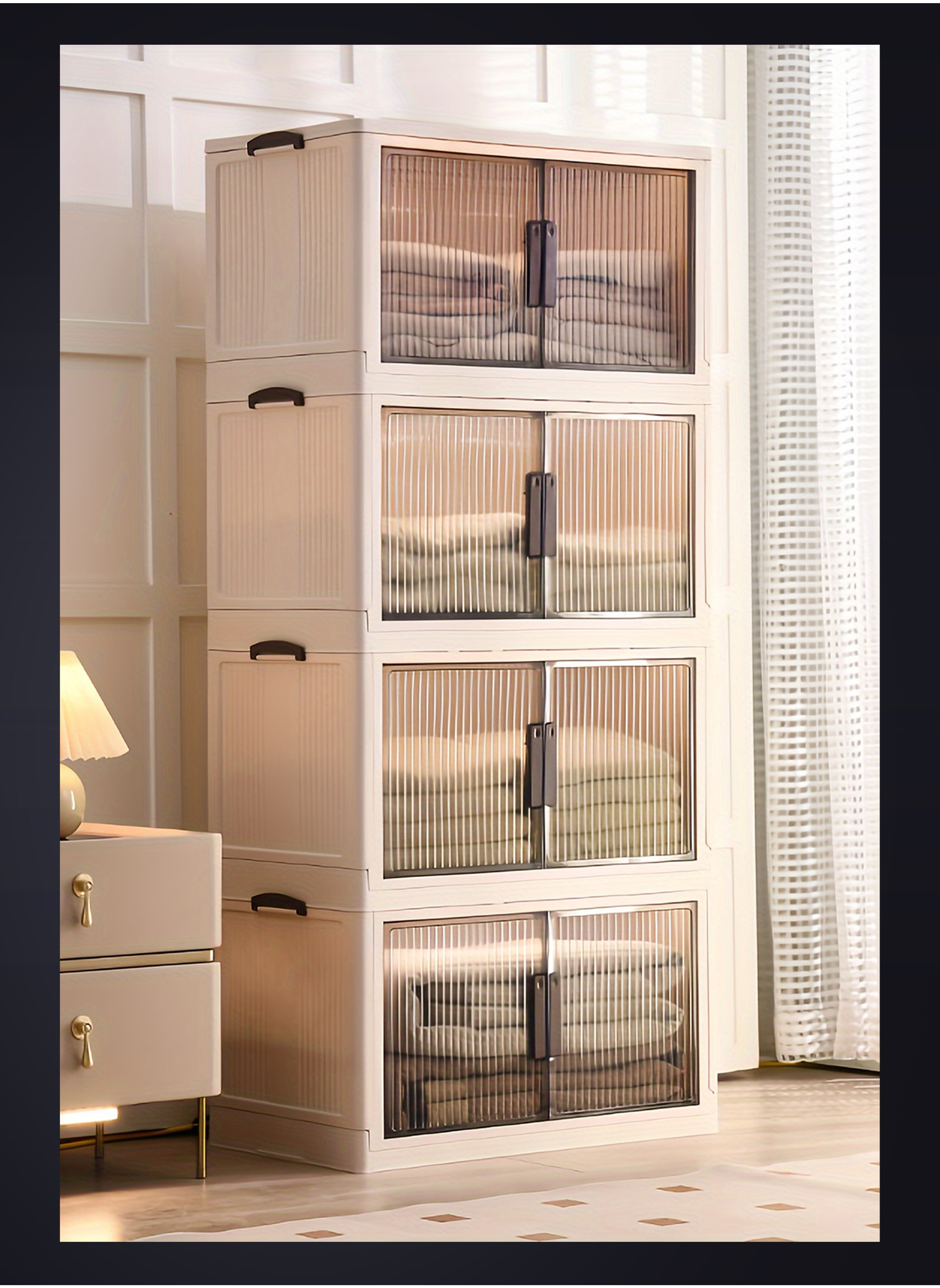 4-Tier Foldable Plastic Storage Cabinet: Versatile, Spacious, Stackable Organizer for Home & Office Storage Solutions 