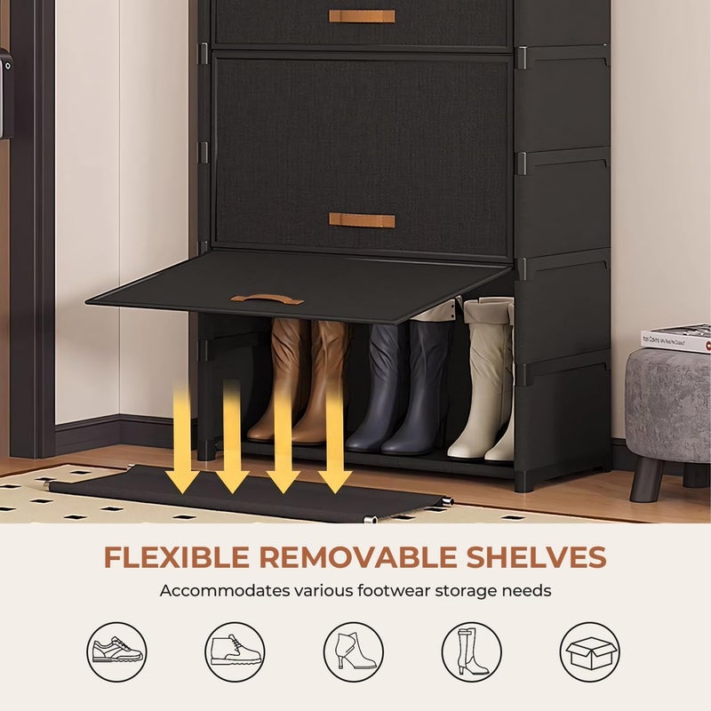 AOHRYME Shoe Rack, 7 Tier Shoe Storage Cabinet Shoe Rack Organizer with Door 28 Pair Plastic Shoe Shelves Organizer for Closet, Entryway, Hallway, Bedroom (Black, 7 Tier) - Image 5