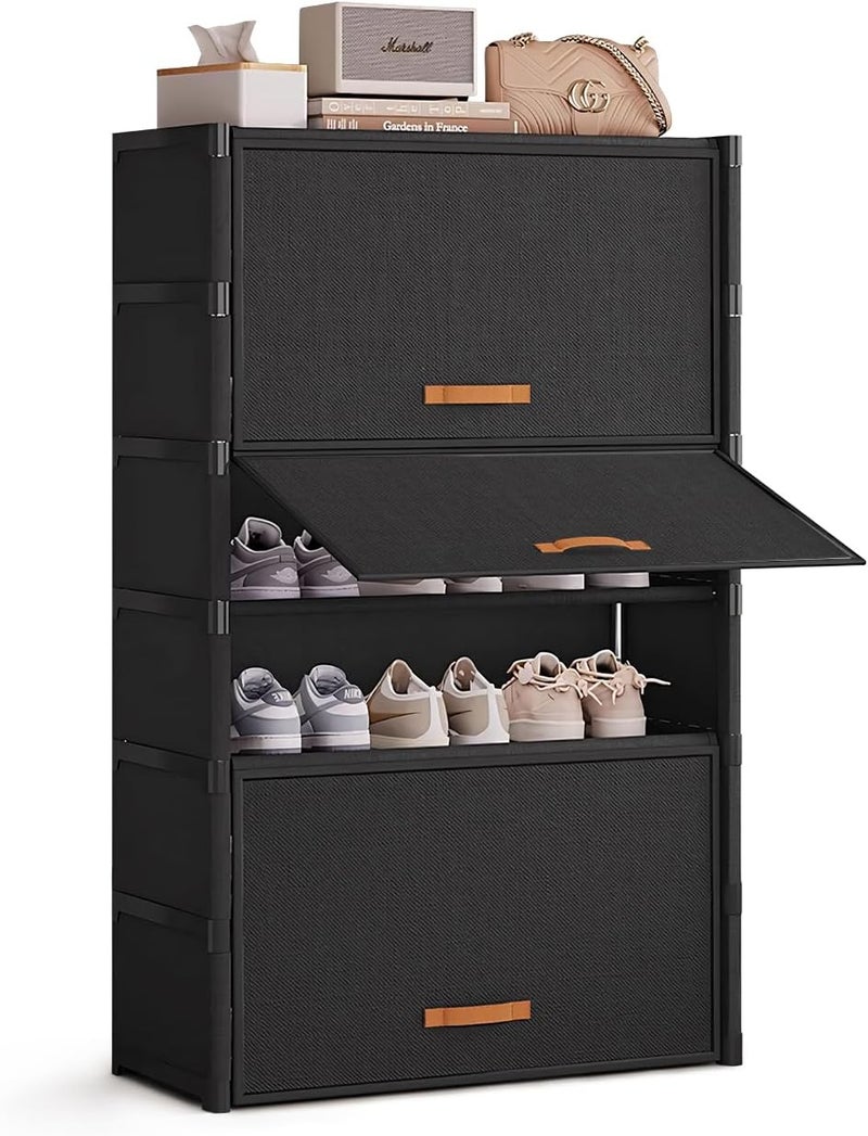 AOHRYME Shoe Rack, 7 Tier Shoe Storage Cabinet Shoe Rack Organizer with Door 28 Pair Plastic Shoe Shelves Organizer for Closet, Entryway, Hallway, Bedroom (Black, 7 Tier) - Image 1