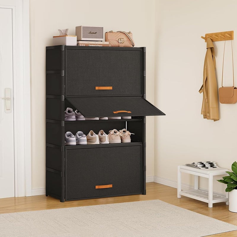 AOHRYME Shoe Rack, 7 Tier Shoe Storage Cabinet Shoe Rack Organizer with Door 28 Pair Plastic Shoe Shelves Organizer for Closet, Entryway, Hallway, Bedroom (Black, 7 Tier) - Image 2