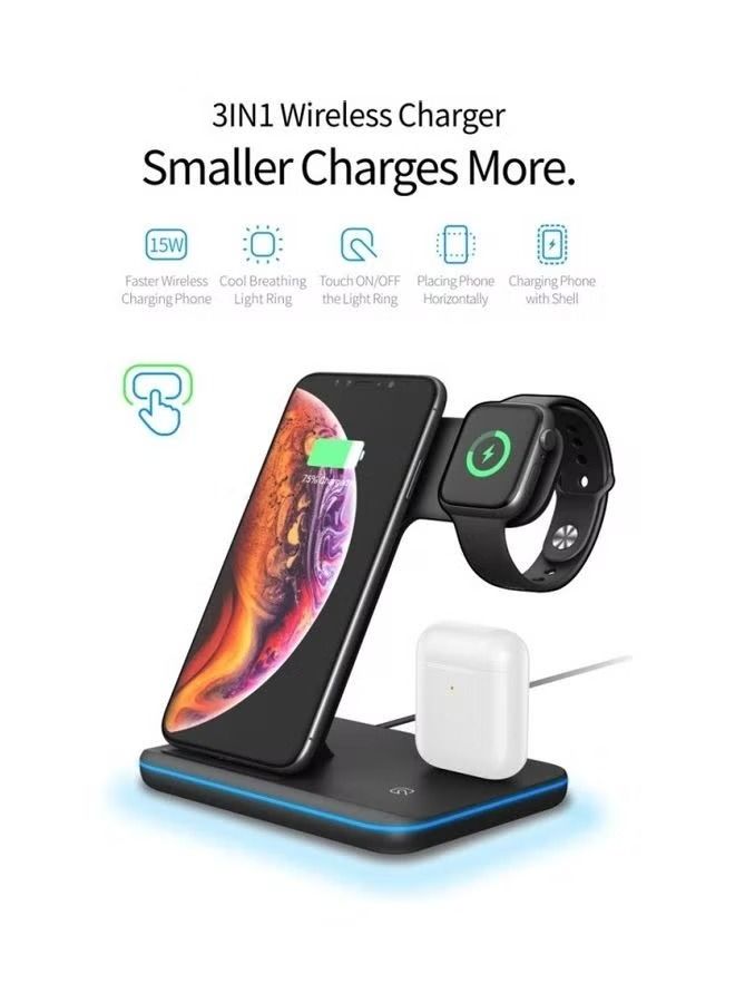 3 In 1 Wireless Charger Black - Image 2