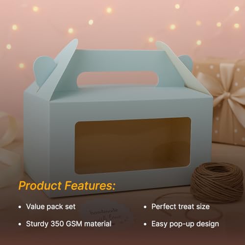Mudrit 20-Pack Blue Party Favor Treat Boxes, Gable Gift boxes with Handles for snacks, cookies, goodies, muffins, 2 jars, candies - Image 2