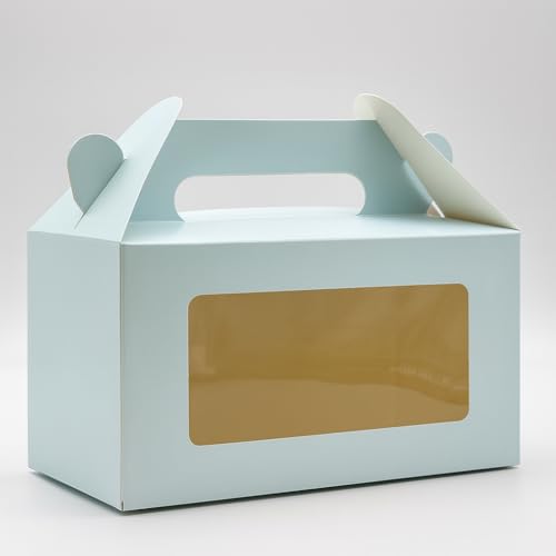 Mudrit 20-Pack Blue Party Favor Treat Boxes, Gable Gift boxes with Handles for snacks, cookies, goodies, muffins, 2 jars, candies - Image 1
