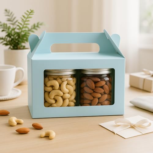 Mudrit 20-Pack Blue Party Favor Treat Boxes, Gable Gift boxes with Handles for snacks, cookies, goodies, muffins, 2 jars, candies - Image 4