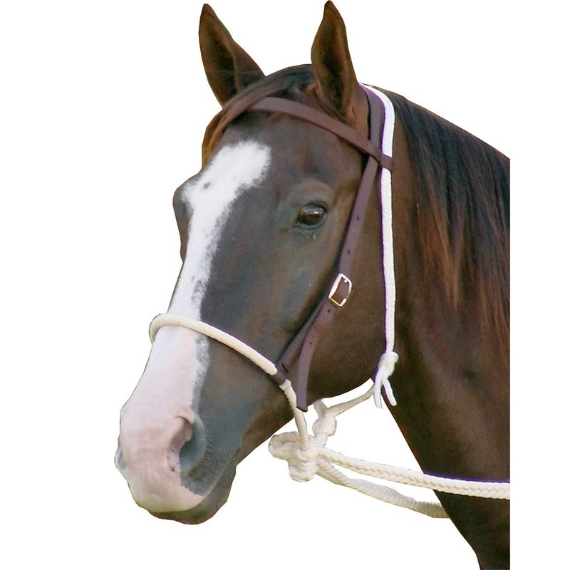 Mustang Breaking Hackamore Bridle for Horse | Durable Horse Bitless Bridle with 7/16" Rope Noseband, 3/4" Headstall & Flat Braided Reins - Image 1