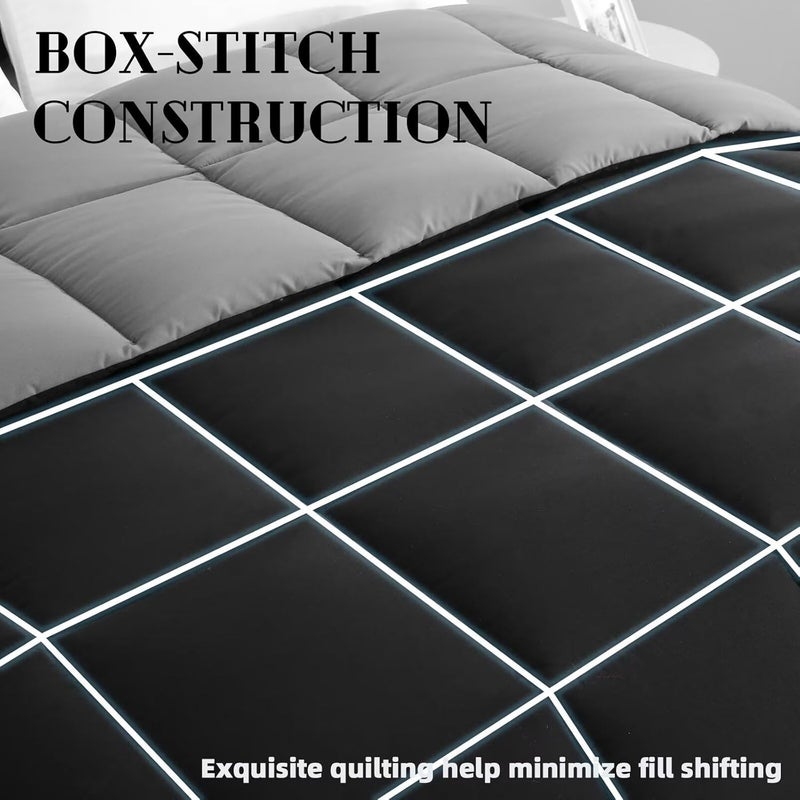 DOWNCOOL Comforters Queen Size, Reversible Duvet Insert,Black/Grey All Season Blanket, Lightweight Quilt, Down Alternative Hotel Comforter with Corner Tabs (Black/Gray, Queen 88x92 Inches) - Image 4