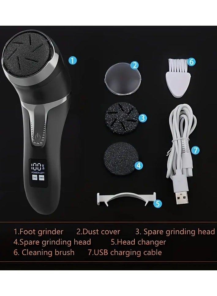 ORiTi مزيل مسامير القدم الكهربائي، مزيل الجلد الصلب لمبرد القدم قابل لإعادة الشحن، مطحنة قدم مقاومة للماء للكعوب المتشققة، الجلد الميت مع 3 رؤوس جلخ، سرعتين، فرشاة واحدة، عرض البطارية - Image 2