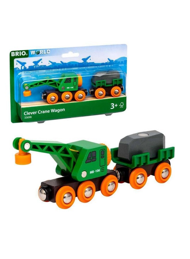 Brio مجموعة عربة الرافعة الذكية BRIO World 33698 - مجموعة قطار خشبي مكونة من 4 قطع للأطفال | لعب خيالي | التوافق مع مجموعات أخرى | خشب معتمد من FSC - Image 2