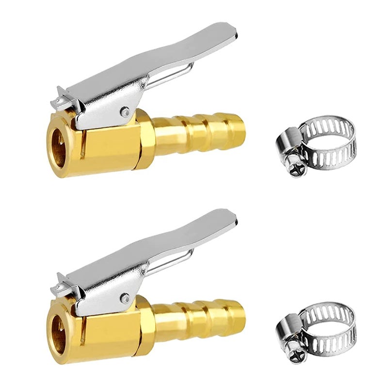 Joywayus Tire Inflator Valve 14 Open Flow Air Chuck with Lock Connector and Stainless Steel Clamp 2 Pack