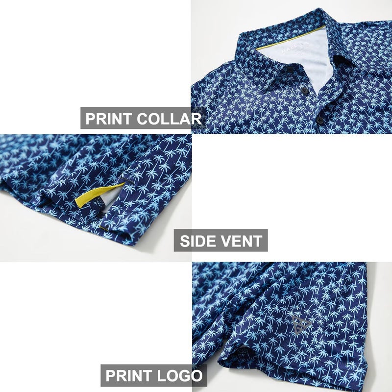 M MAELREG Golf Shirts for Men Dry Fit Short Sleeve Print Performance Moisture Wicking Polo Shirt Navy Palm - Image 4
