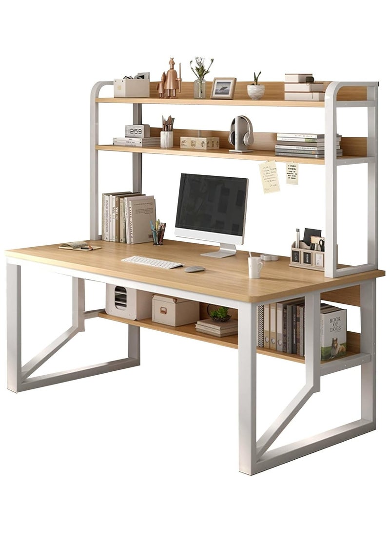Alissa Modern Computer Desk with 3 Shelves – Space-Saving 120×60×147 cm Wood & Metal Table for Home Office, Study & Gaming - Image 1