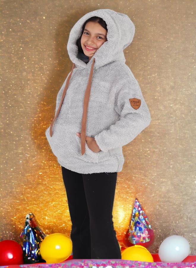 Girls' 12-Year-Old Winter Trends 2024 Faux Fur-Enhanced Sweatshirt, High-Quality Fabric, Ultra-Soft Materials, Printed in Attractive Colors