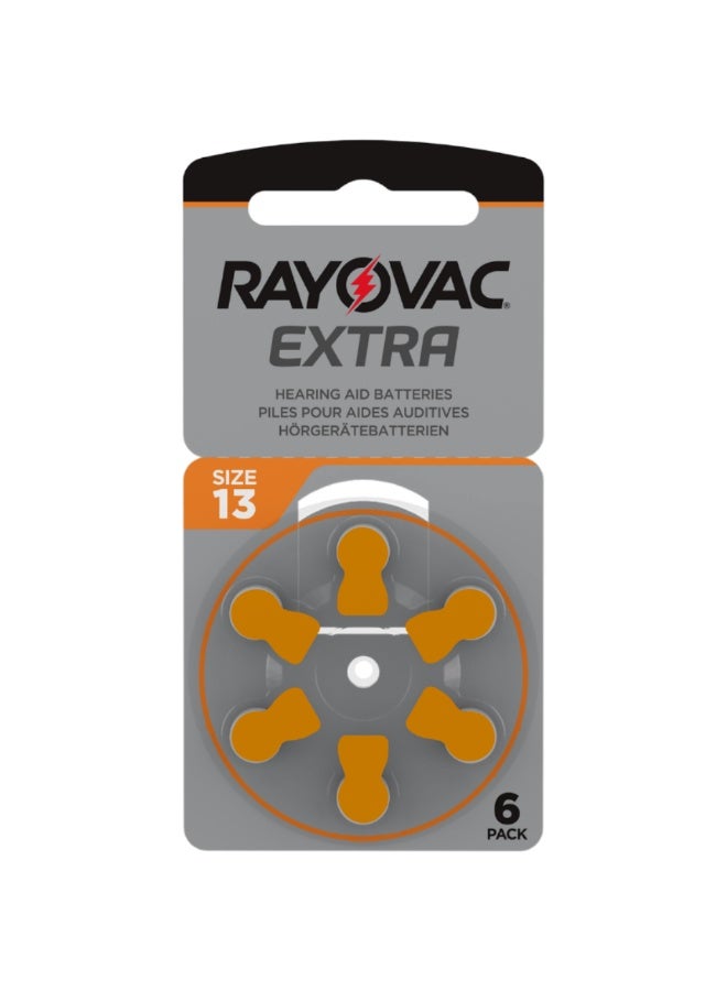 6-Pieces Rayovac Extra (Size 13) Hearing Aid Batteries Zinc-Air 0% Mercury