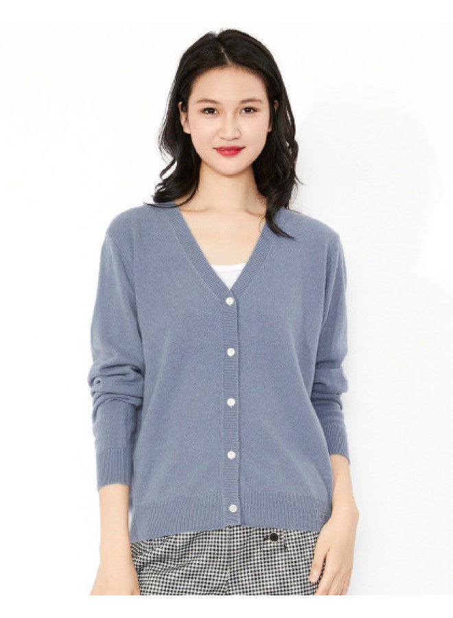 Hengyuanxiang Solid Color Rhinestone Pure Wool V-Neck Knitted Cardigan Warm Wool Cardigan Coat - Image 1