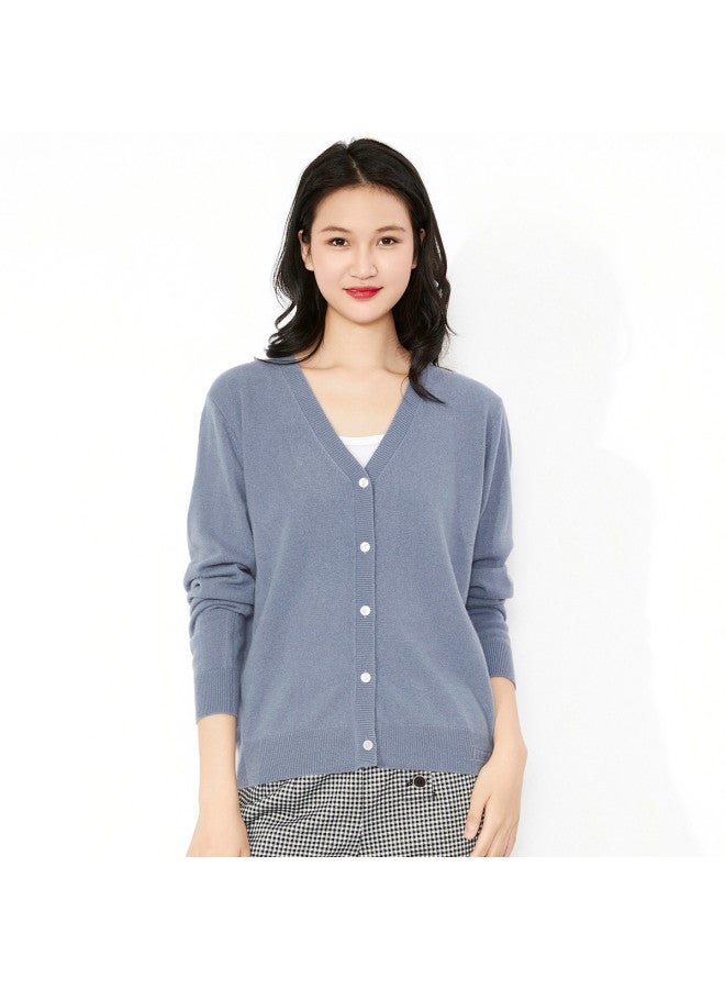 Hengyuanxiang Solid Color Rhinestone Pure Wool V-Neck Knitted Cardigan Warm Wool Cardigan Coat - Image 2