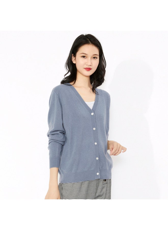 Hengyuanxiang Solid Color Rhinestone Pure Wool V-Neck Knitted Cardigan Warm Wool Cardigan Coat - Image 3