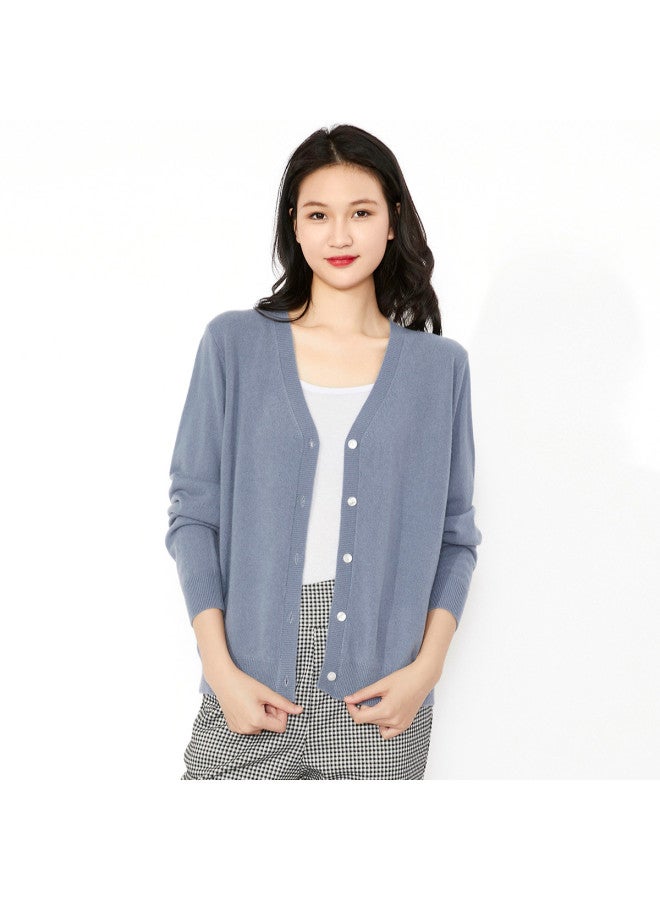 Hengyuanxiang Solid Color Rhinestone Pure Wool V-Neck Knitted Cardigan Warm Wool Cardigan Coat - Image 4