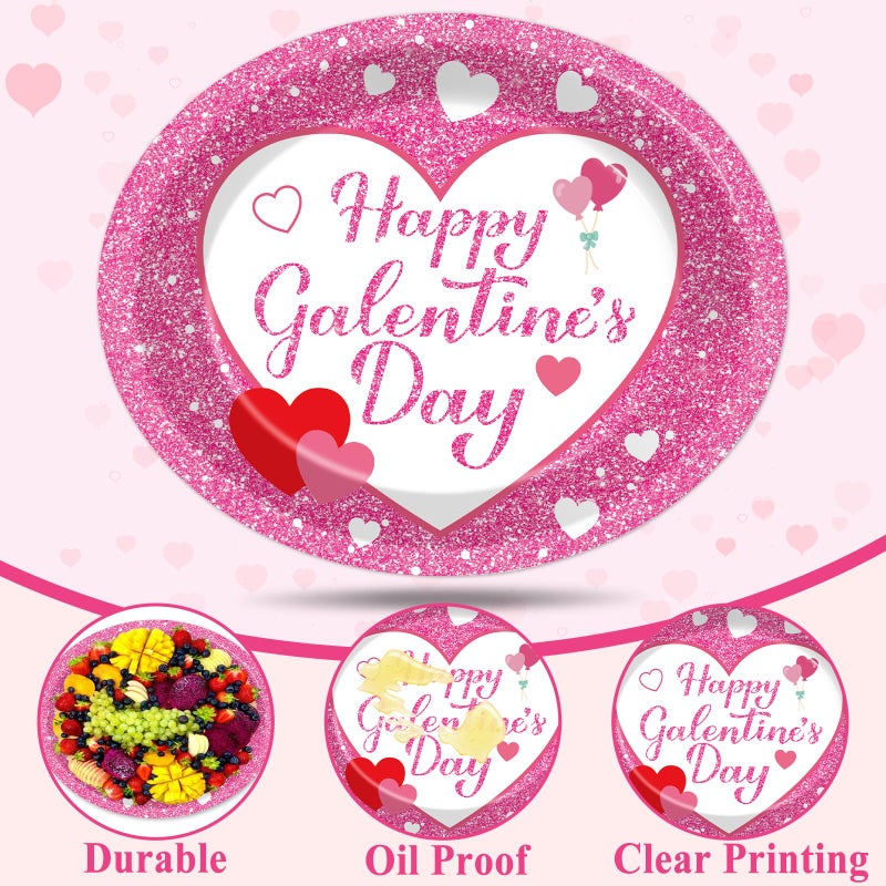 QOUBAI 50Pcs Happy Galentine's Day Party Oval Plates 11 Inch Large Galentines Tableware Set Pink Love Disposable Paper Plates Spring Heart Dinnerware for Baby Bridal Shower Decoration Supplies - Image 3