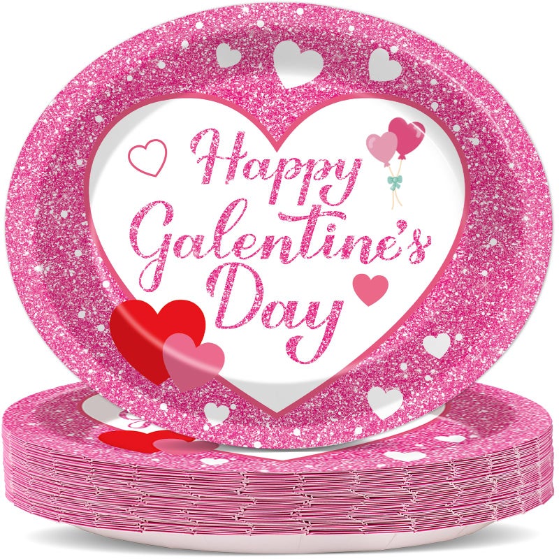 QOUBAI 50Pcs Happy Galentine's Day Party Oval Plates 11 Inch Large Galentines Tableware Set Pink Love Disposable Paper Plates Spring Heart Dinnerware for Baby Bridal Shower Decoration Supplies - Image 1