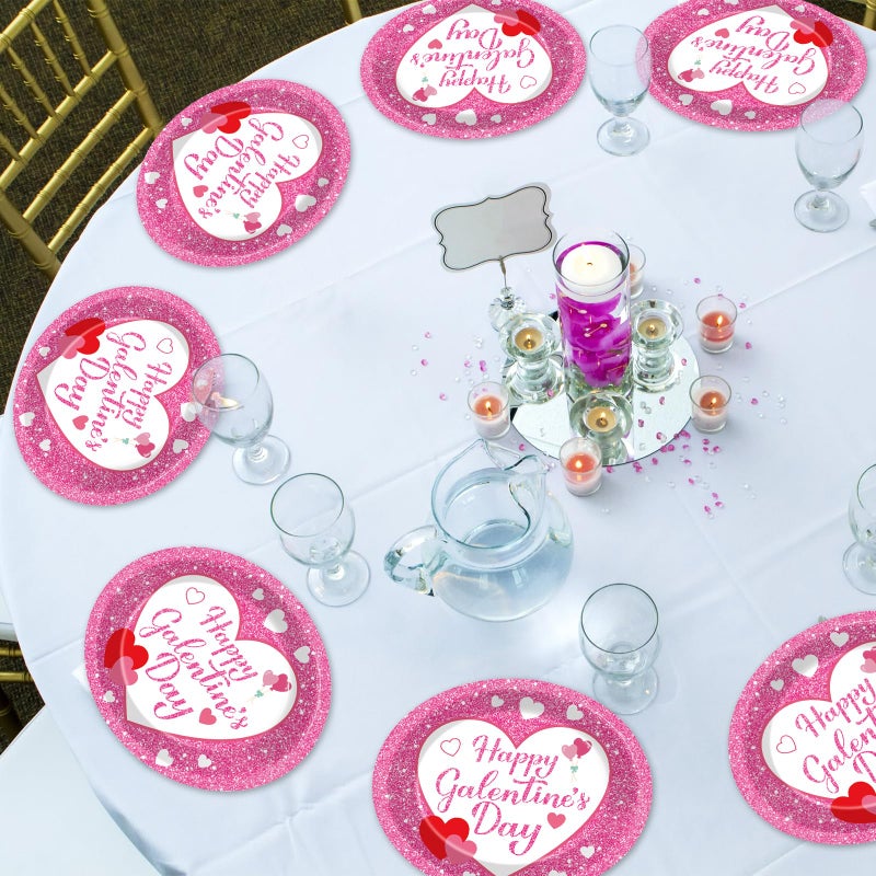 QOUBAI 50Pcs Happy Galentine's Day Party Oval Plates 11 Inch Large Galentines Tableware Set Pink Love Disposable Paper Plates Spring Heart Dinnerware for Baby Bridal Shower Decoration Supplies - Image 5