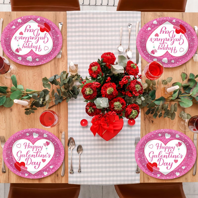 QOUBAI 50Pcs Happy Galentine's Day Party Oval Plates 11 Inch Large Galentines Tableware Set Pink Love Disposable Paper Plates Spring Heart Dinnerware for Baby Bridal Shower Decoration Supplies - Image 4