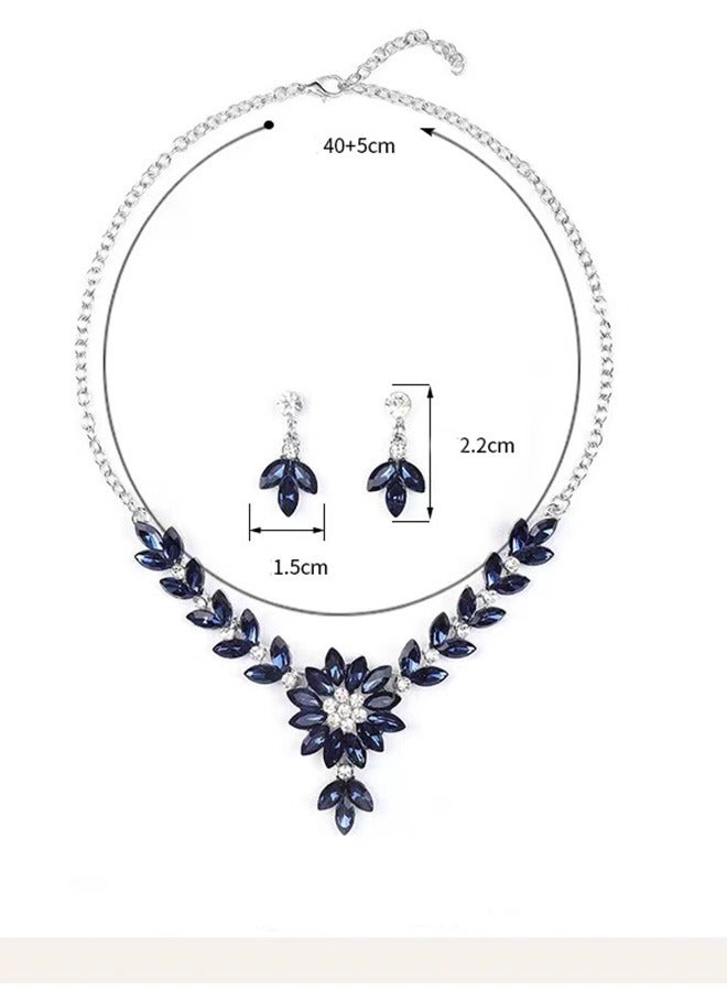 Silver Color Bridal Wedding Jewelry Set Bridesmaid Party Choker Necklace Water Drop Pendant Earrings Sets for Women and Girls Zircon Dinner Dress Accessories - Image 2