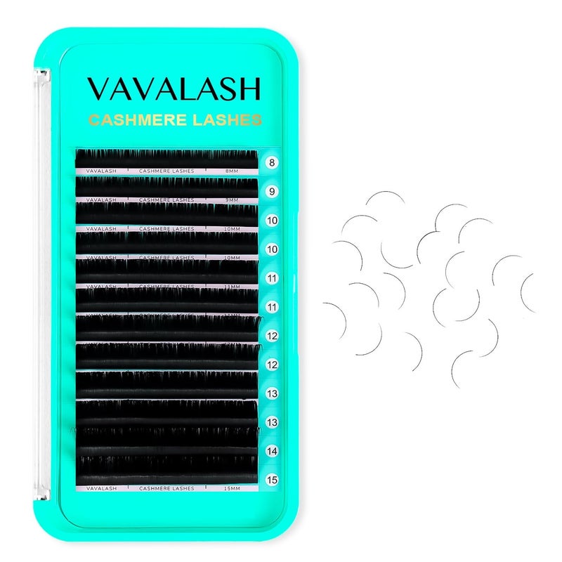 VAVALASH Cashmere Lashes - Premium Volume Eyelash Extensions 8-20MM Individual Silk Lashes, Soft Super Matte Black, Professional Extension Tray Supplies (0.05-CC-8-15MM) - Image 1